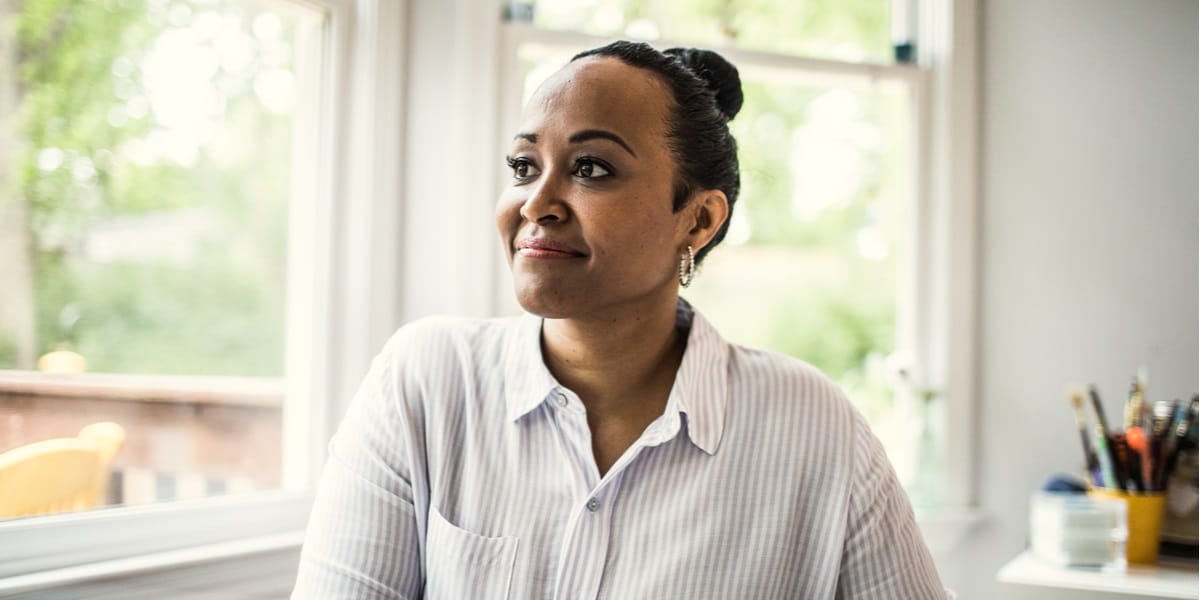 A woman looking confident in an office