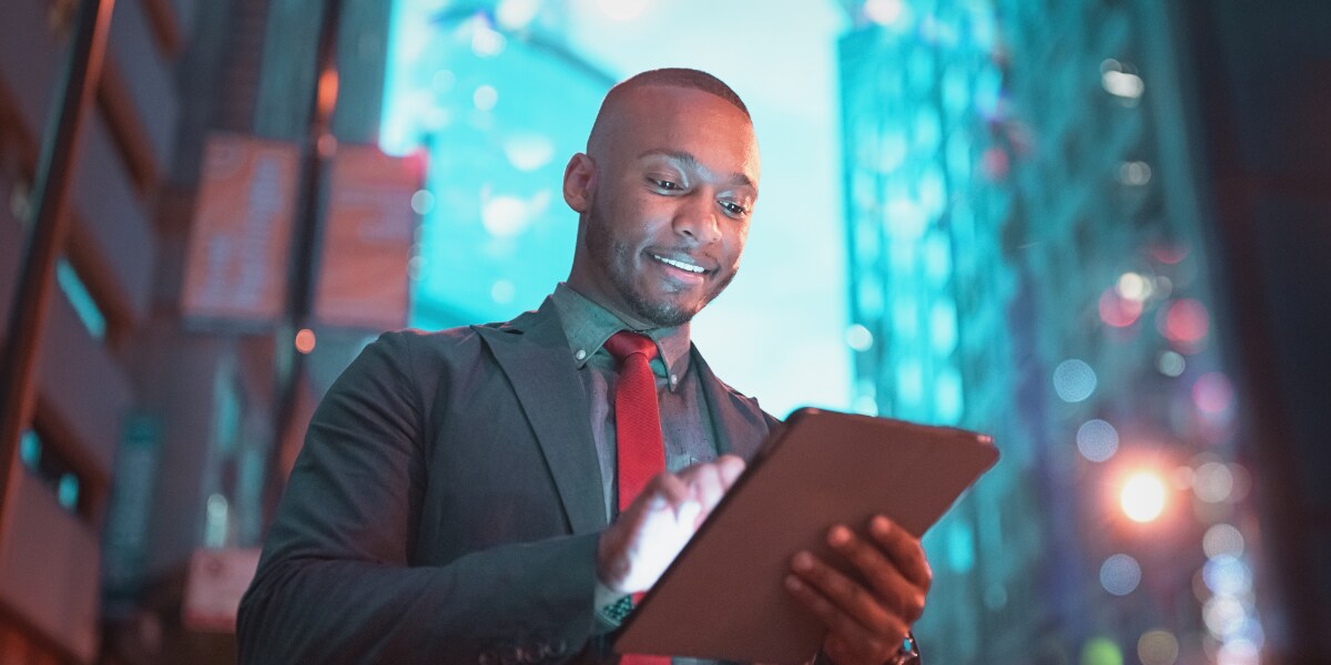 a business man exploring AI tools for T&E