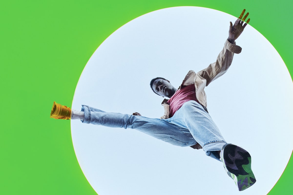 man taking large step forward 