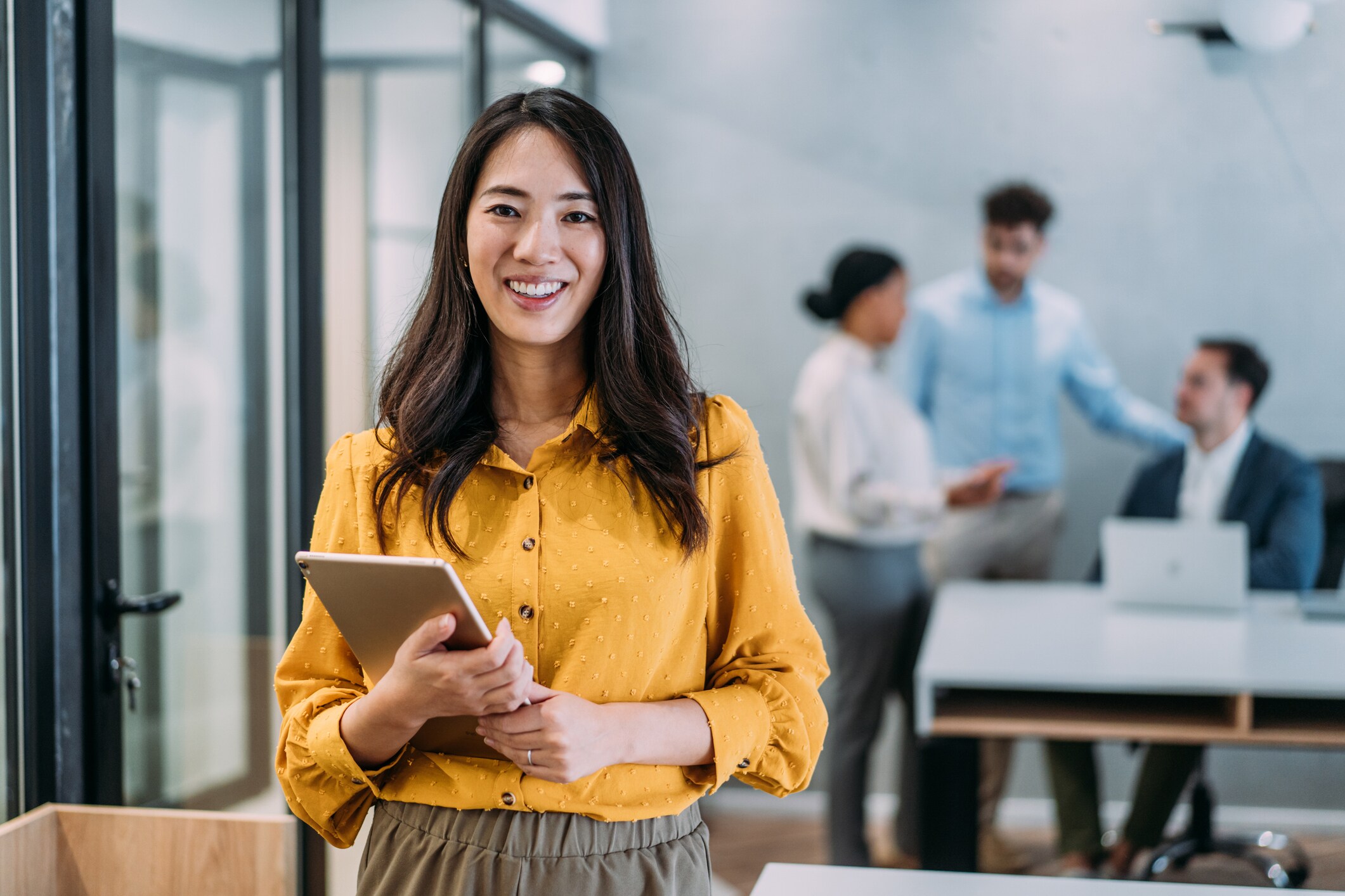 smiling woman in office