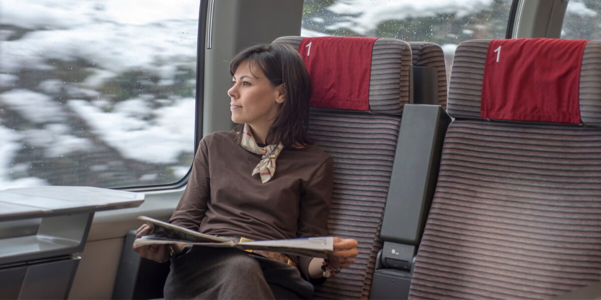 a business leader on a train