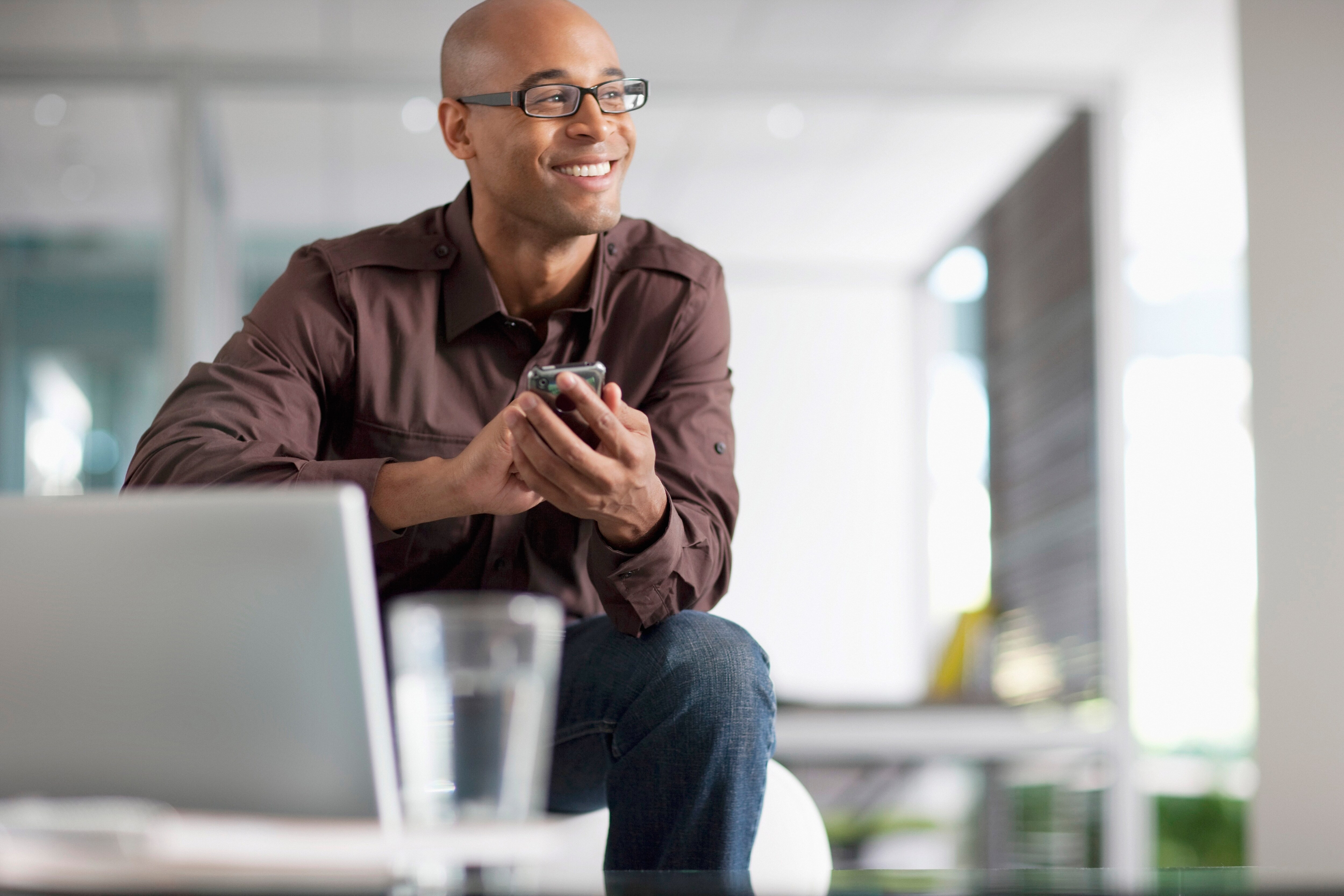 Happy woman in an office