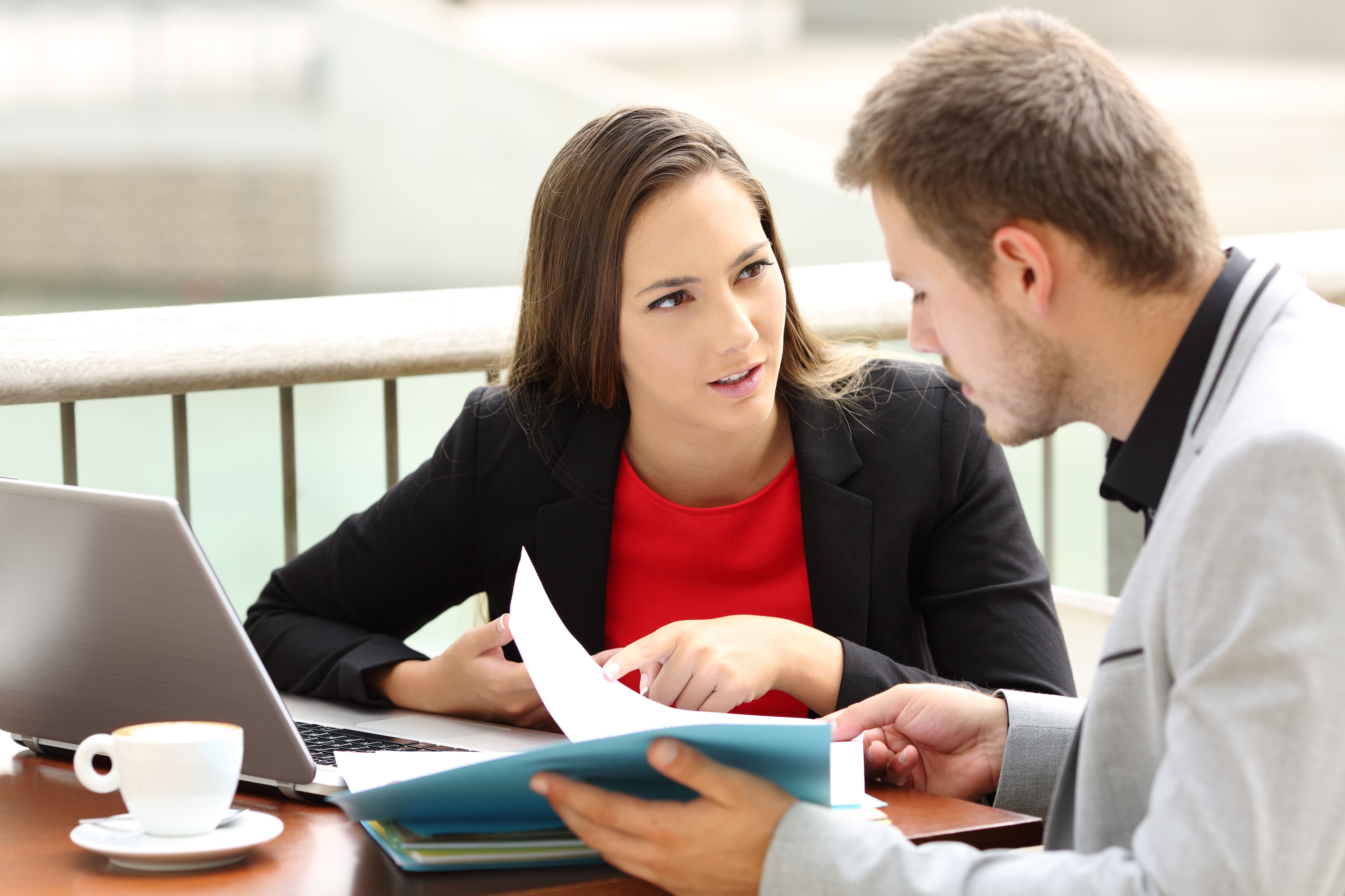 Woman and man working at table