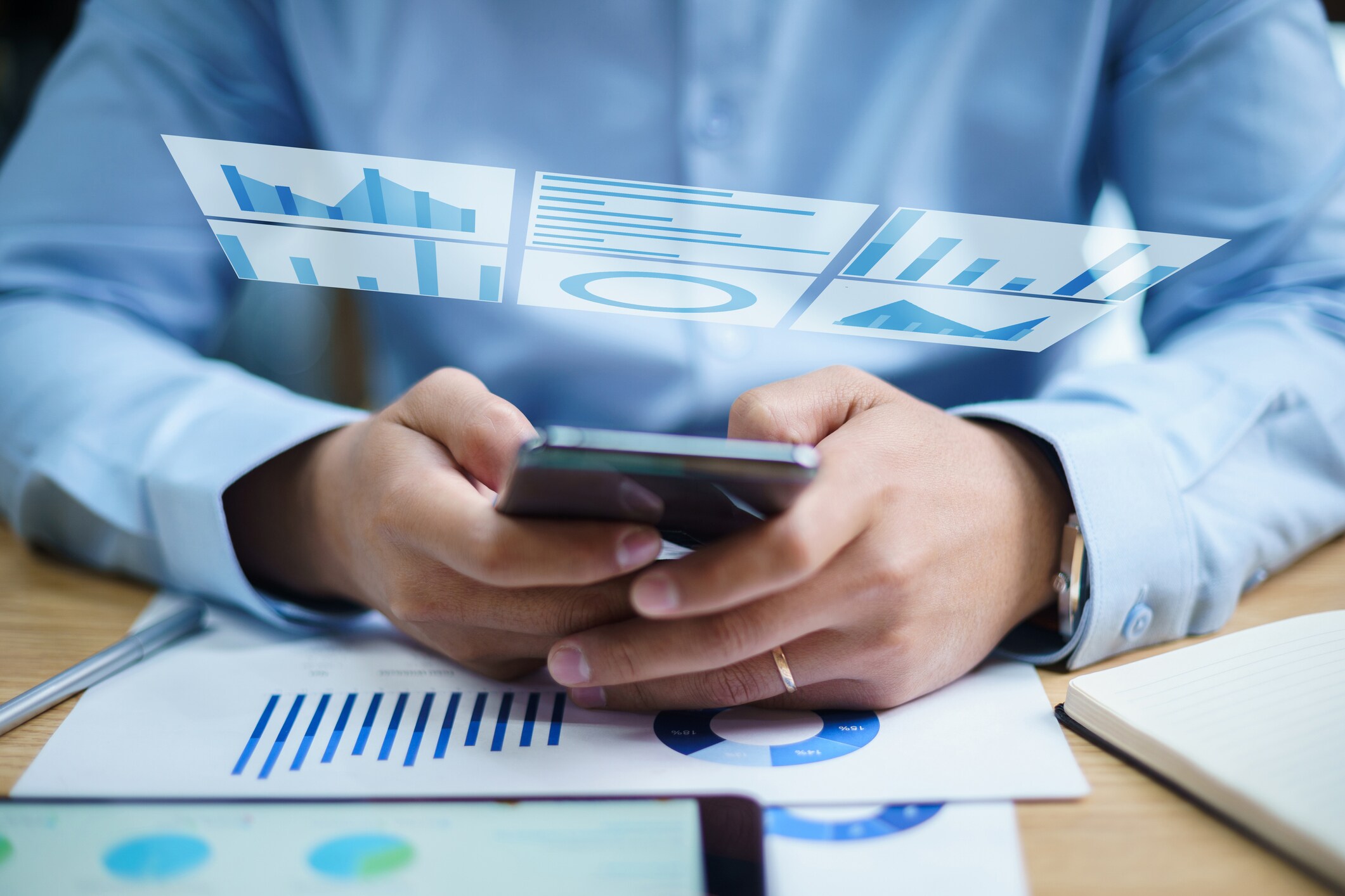 man using applications on phone