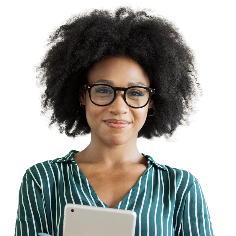 business professional holding tablet device