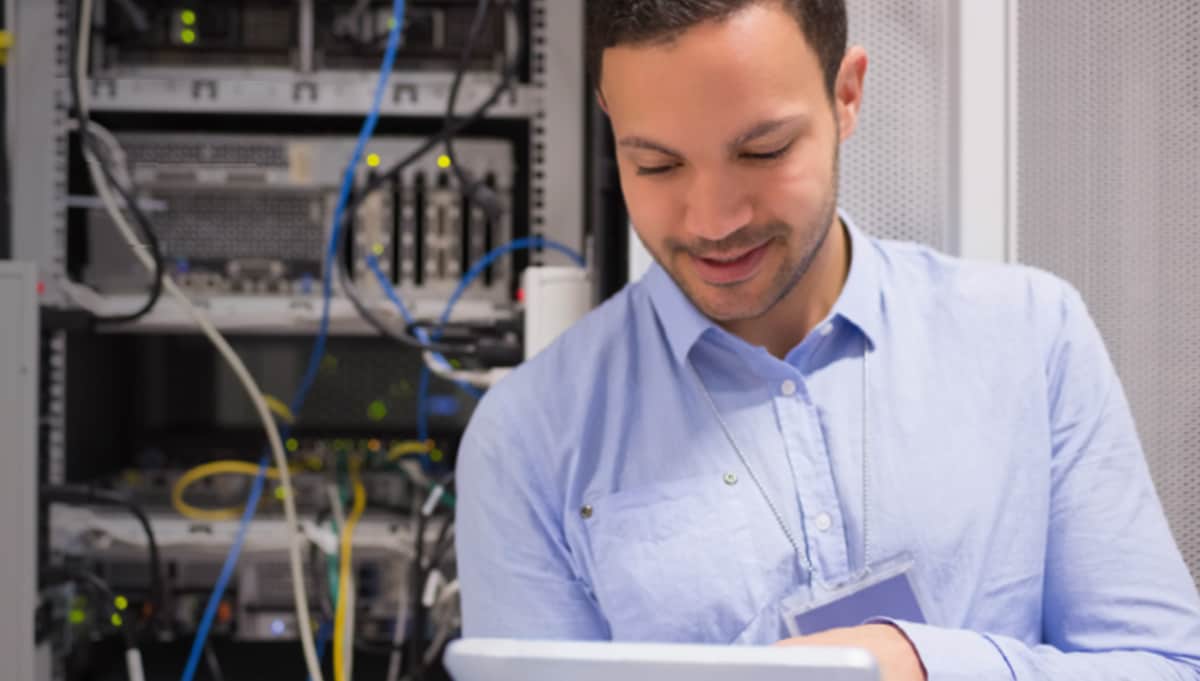 person in data center