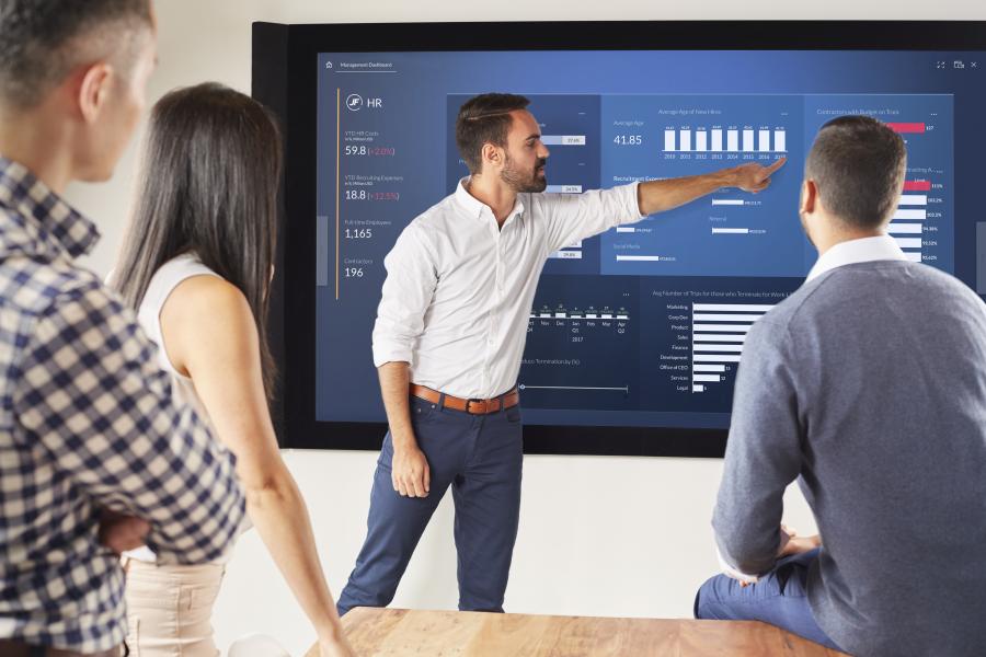 man presenting in office