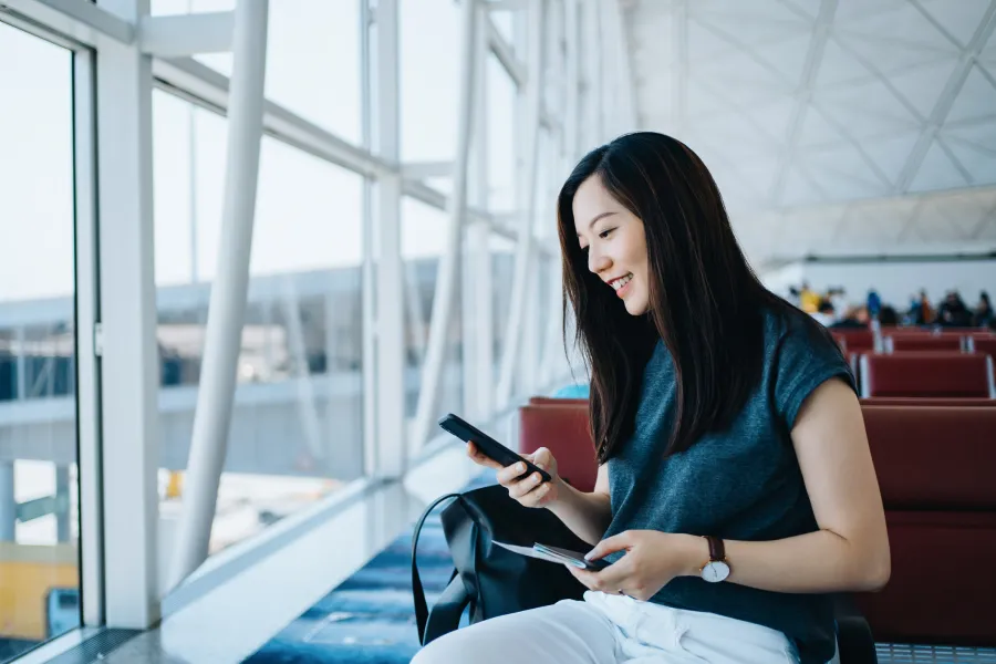 traveler in airport waiting area