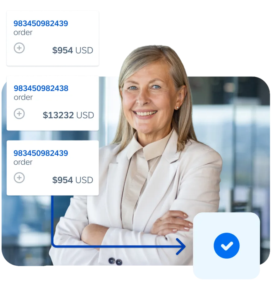 A woman happy at the completed invoice work