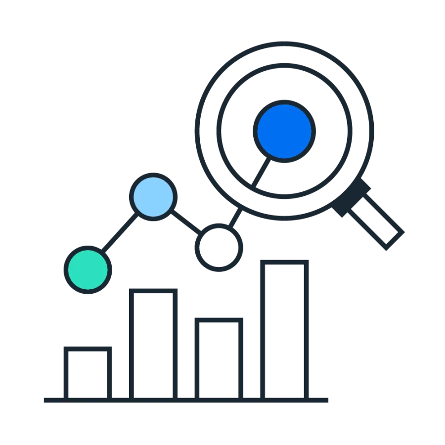 bar graph with magnifying glass