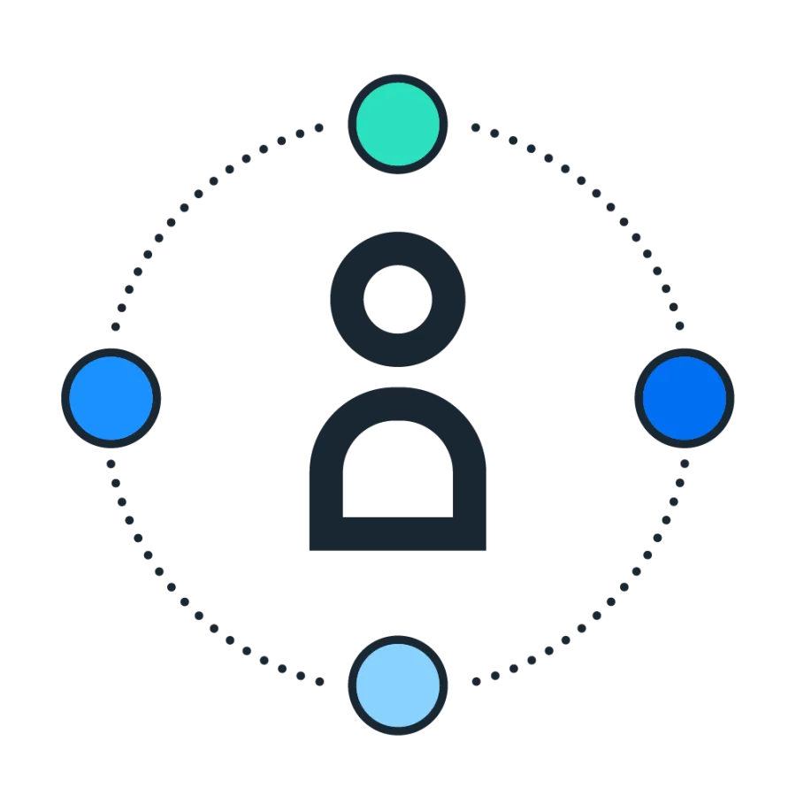 person with dots around them